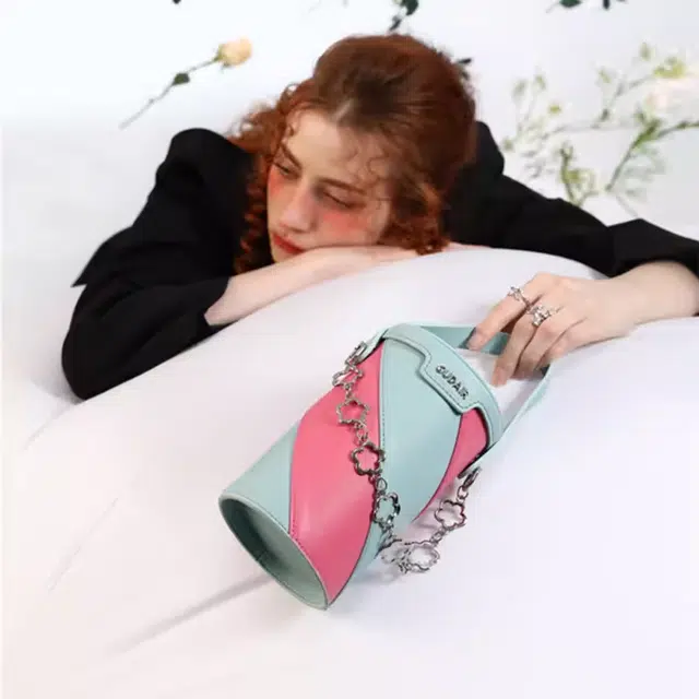 古袋人 独立原创设计小包小众撞色百搭 牛皮 圆筒包单肩包 女款 多色