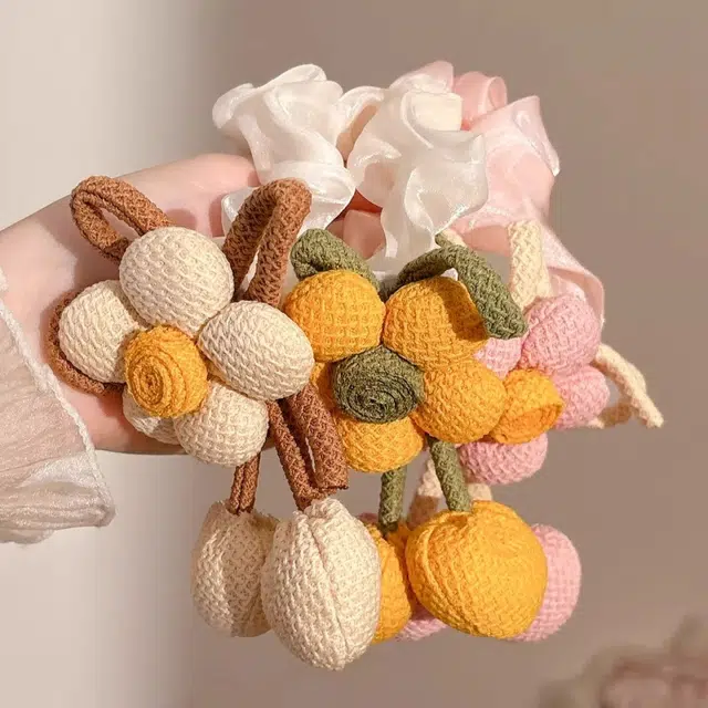 水中玉 花朵发圈高弹力丸子头扎头发发绳高级感耐用头饰 皮筋 头绳 女款