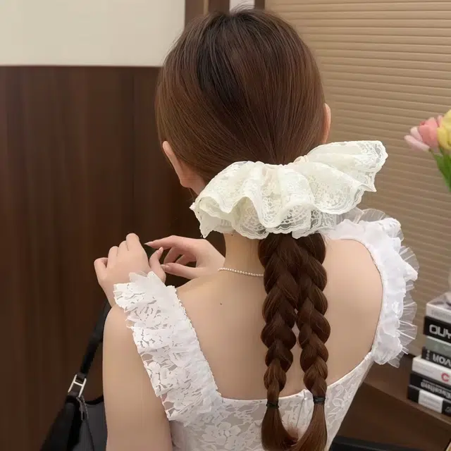 水中玉 氛围感蕾丝网纱裙摆发圈扎发大肠圈气质低马尾发绳发饰 皮筋 头绳 女款