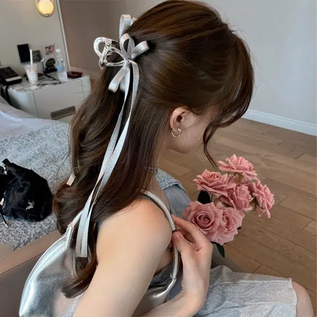 水中玉 芭蕾风飘带蝴蝶结抓夹马尾夹后脑勺半扎发盘发发卡发饰#好运 亚克力 发夹 女款
