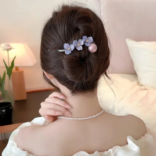 水中玉 花朵扭扭夹后脑勺盘发不硌头鸭嘴夹夹子一字夹头饰 亚克力 发夹 女款