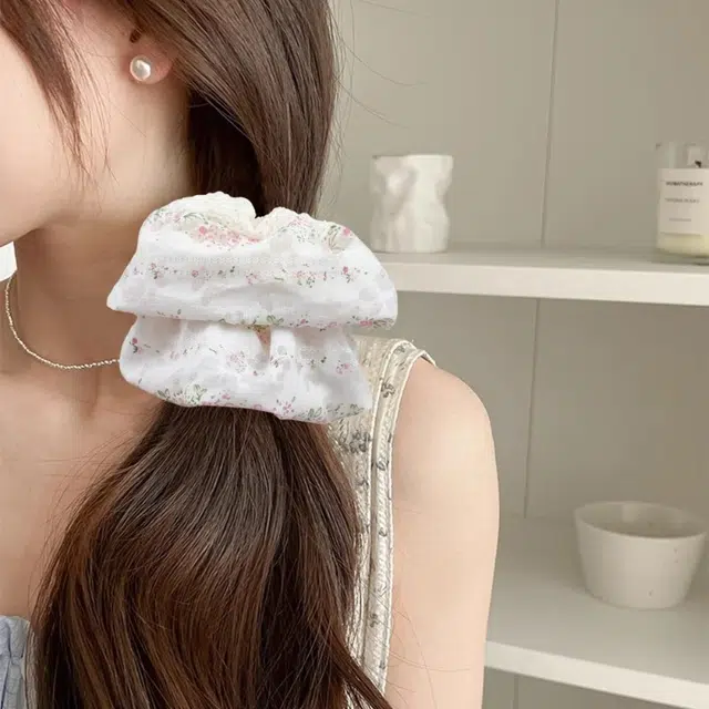 水中玉 小清新碎花褶皱大肠发圈后脑勺简约百搭不伤发扎发发绳发饰 皮筋 头绳 女款