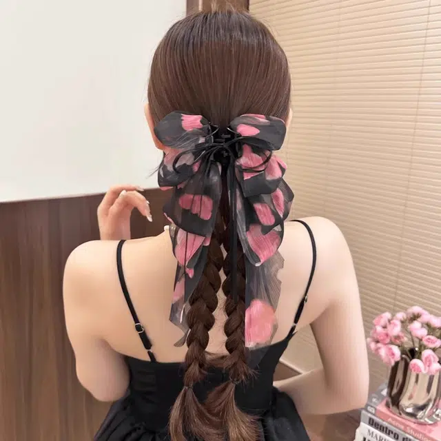 水中玉 森系碎花玫瑰飘带蝴蝶结 亚克力 发夹 女款