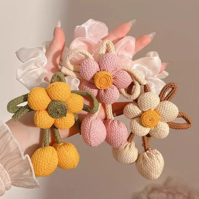 水中玉 花朵发圈高弹力丸子头扎头发发绳高级感耐用头饰 皮筋 头绳 女款