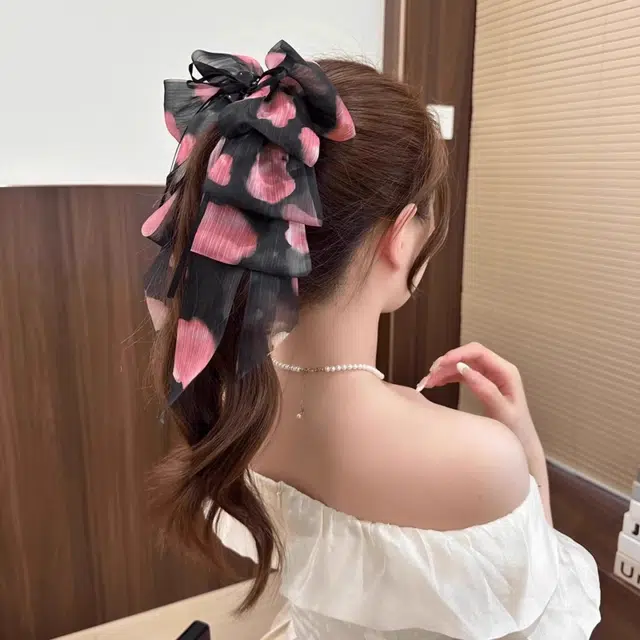 水中玉 森系碎花玫瑰飘带蝴蝶结 亚克力 发夹 女款