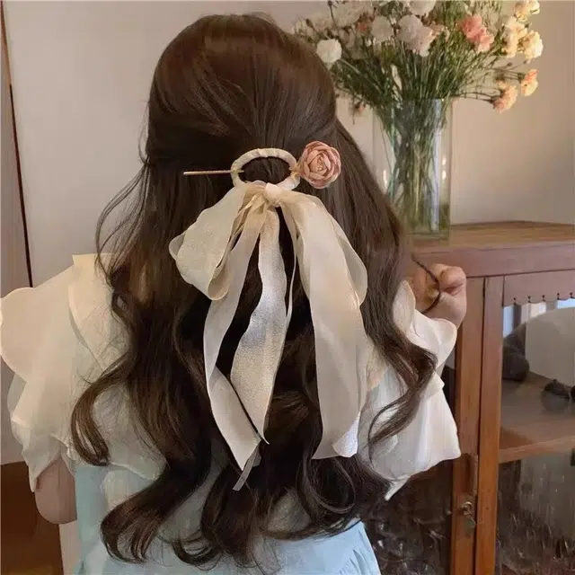 水中玉 山茶花蝴蝶结流苏飘带簪子女新中式盘发发钗汉服旗袍配饰发卡 发簪 女款