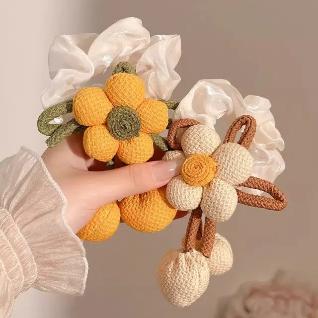 水中玉 花朵发圈高弹力丸子头扎头发发绳高级感耐用头饰 皮筋 头绳 女款