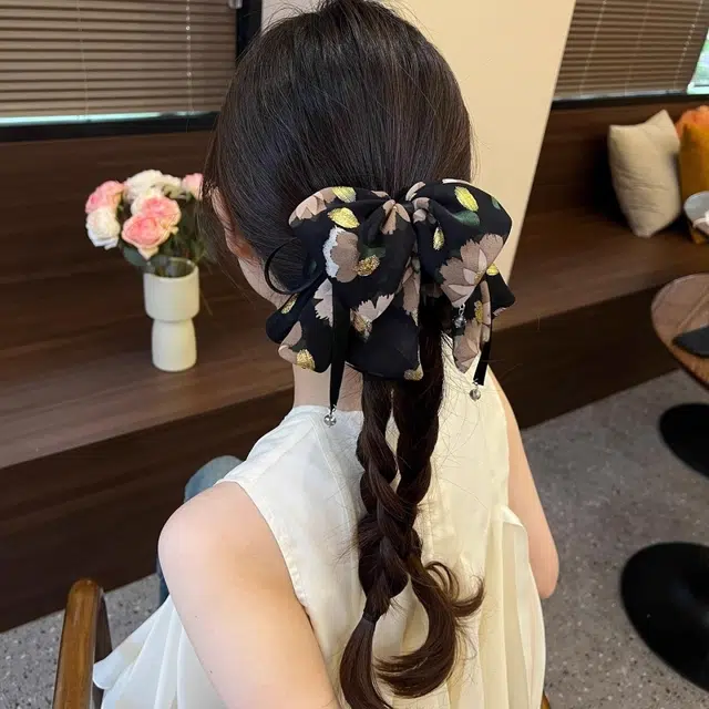 水中玉 碎花蝴蝶结抓夹后脑勺马尾夹半扎发发卡不伤发头饰#好运 亚克力 发夹 女款