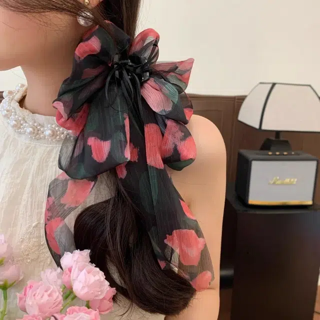水中玉 森系碎花玫瑰飘带蝴蝶结 亚克力 发夹 女款