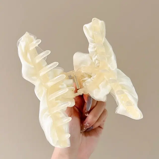 水中玉 网纱褶皱抓夹超仙高级感发卡后脑勺盘发鲨鱼夹高颜值百搭清新发饰 亚克力 发夹 女款