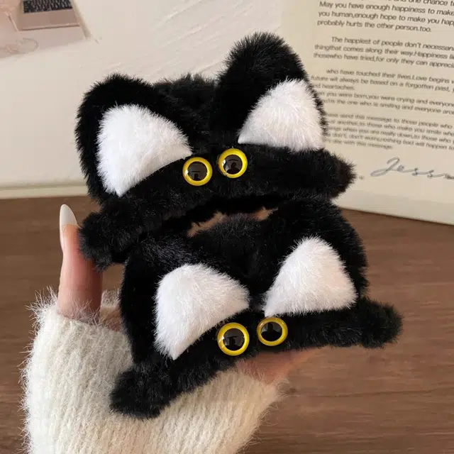 水中玉 猫耳朵毛绒大号抓夹后脑勺鲨鱼夹秋冬毛毛夹子头饰 亚克力 发夹 女款