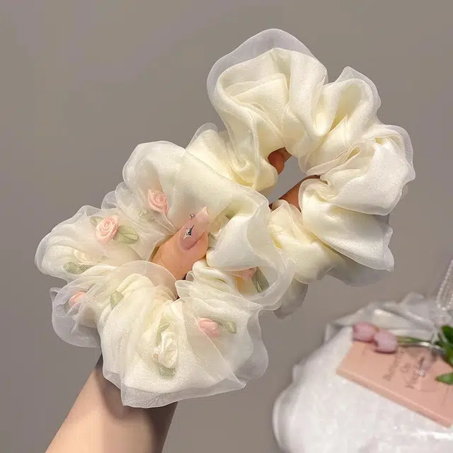 水中玉 清新花朵大肠发圈发绳女扎马尾仙气发饰气质皮筋 头绳 女款