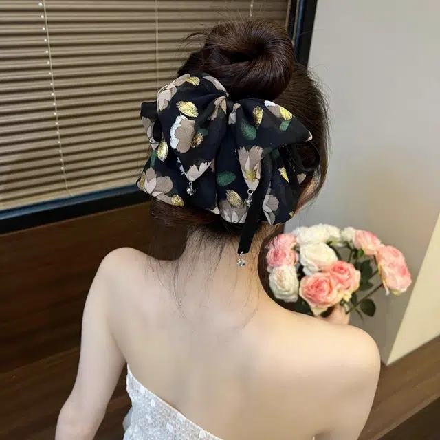 水中玉 碎花蝴蝶结抓夹后脑勺马尾夹半扎发发卡不伤发头饰#好运 亚克力 发夹 女款
