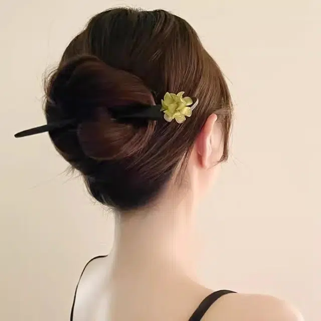 水中玉 绿色原木花新中式木质 古风汉服旗袍配饰高级感发钗 发簪 女款