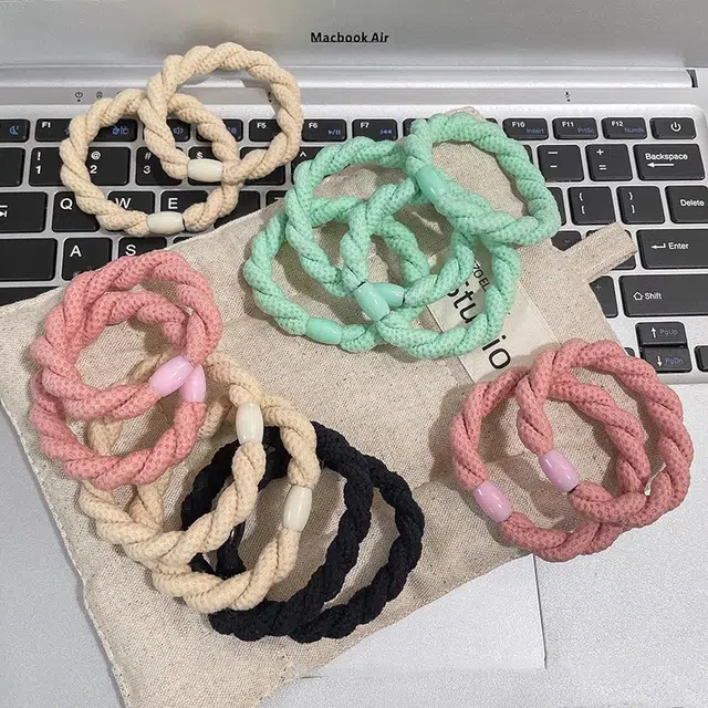 水中玉 简约麻花丸子头发绳扎头发马尾不塌皮筋高弹力耐用发圈头饰 布艺 头绳 女款