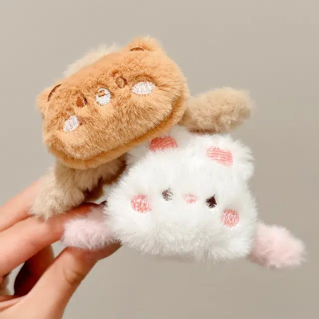 水中玉 可爱小熊毛绒抓夹盘发发卡后脑勺鲨鱼夹夹子头饰 亚克力 发夹 女款