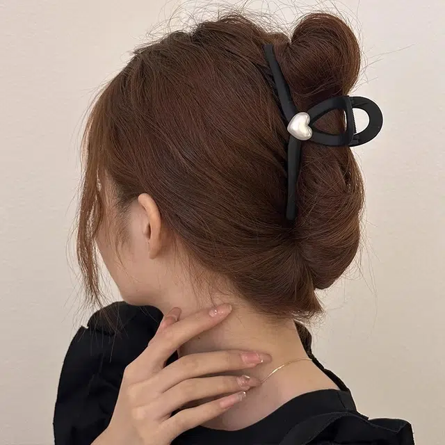 水中玉 爱心黑色后脑勺鲨鱼夹大号盘发发卡 发夹 女款
