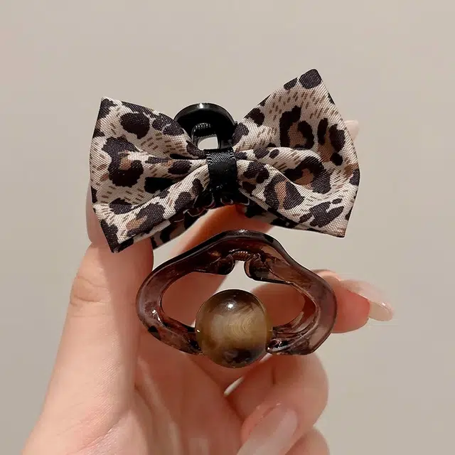水中玉 复古豹纹云朵蝴蝶结小抓夹头饰简约百搭气质半扎发卡发饰 亚克力 发夹 女款