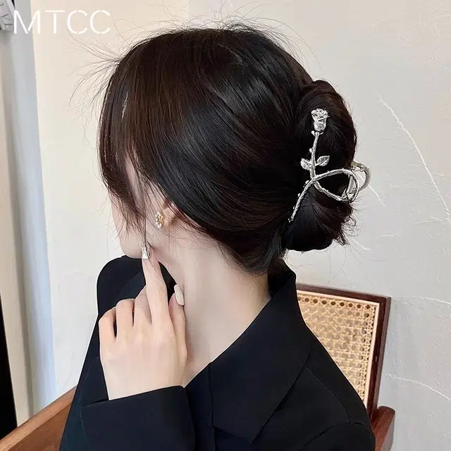 水中玉 复古玫瑰花抓夹大号高级感后脑勺发量多发抓夹子头饰鲨鱼夹 发夹 女款