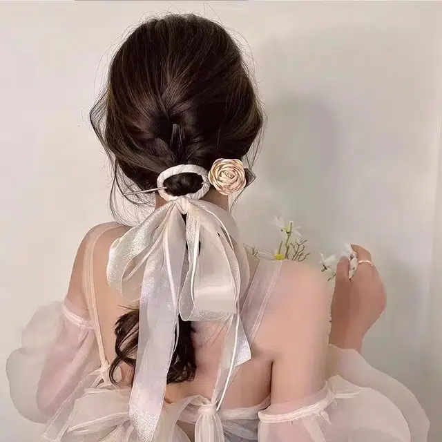 水中玉 山茶花蝴蝶结流苏飘带簪子女新中式盘发发钗汉服旗袍配饰发卡 发簪 女款