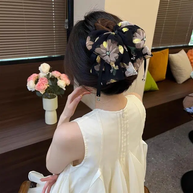 水中玉 碎花蝴蝶结抓夹后脑勺马尾夹半扎发发卡不伤发头饰#好运 亚克力 发夹 女款