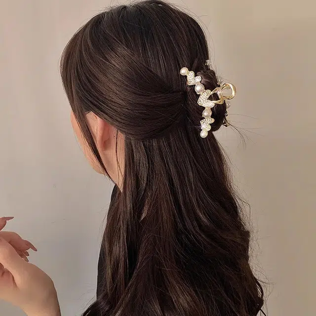 水中玉 水钻金属抓夹发抓大号优雅高级感气质盘发后脑勺鲨鱼夹子 发夹 女款