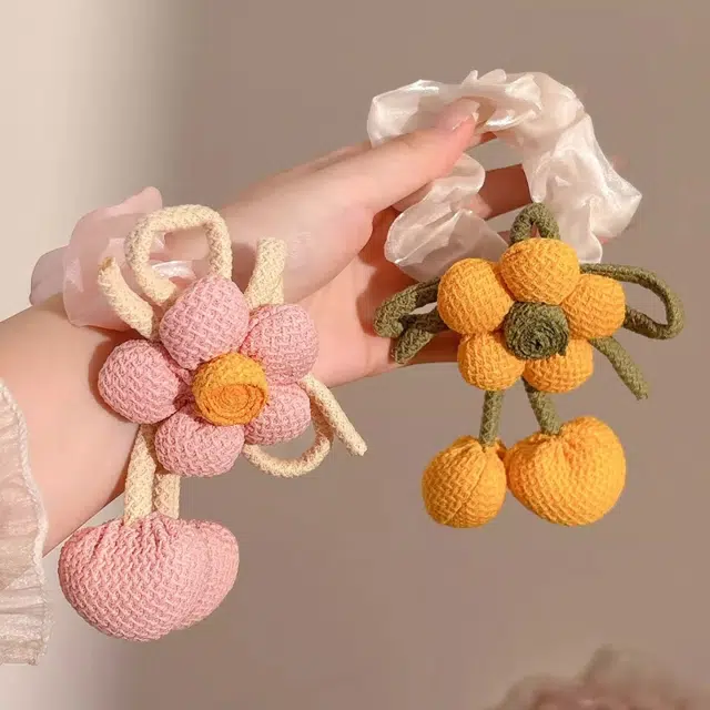 水中玉 花朵发圈高弹力丸子头扎头发发绳高级感耐用头饰 皮筋 头绳 女款