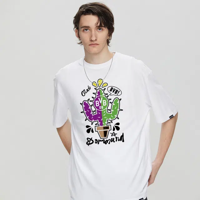 普鲁士多特蒙德 美式复古街头简约基础设计卡通仙人掌队徽潮牌印花宽松舒适百搭透气重磅纯棉速干运动凉感短袖中腰直筒垂顺牛仔裤套装 男女同款