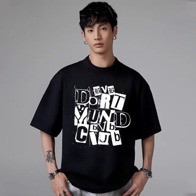 普鲁士多特蒙德 美式复古街头简约基础设计做旧泼墨纯色字母潮牌印花宽松舒适百搭透气重磅纯棉速干运动凉感短袖中腰直筒垂顺牛仔裤套装 男女同款
