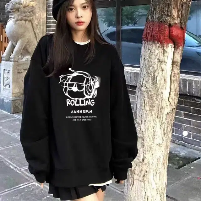 安之伴 美式学院风加绒加厚舒适宽松圆领重磅百搭长袖卫衣 男女同款