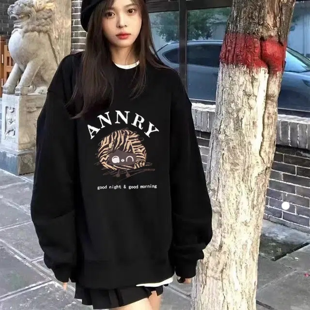 安之伴 韩系卡通秋冬加绒加厚舒适圆领宽松重磅百搭长袖卫衣 男女同款