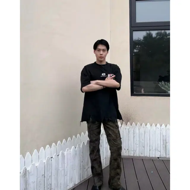 虫小绿 夏季美式复古高街迷彩裤百搭微喇显瘦休闲牛仔裤 男女同款