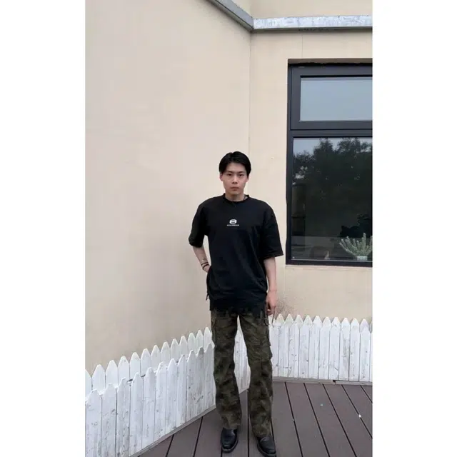 虫小绿 夏季美式复古高街迷彩裤百搭微喇显瘦休闲牛仔裤 男女同款