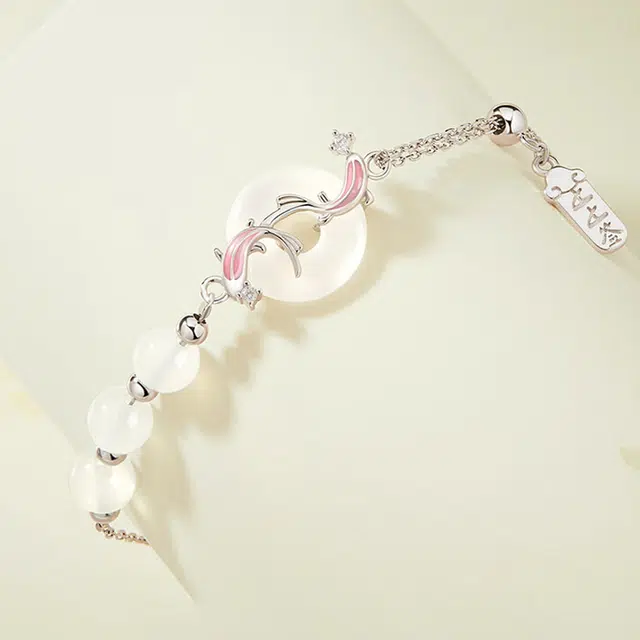 凤祥囍事 老凤祥 锦鲤平安扣 轻奢小众设计感上岸考研前程似锦 美满百搭轻奢简约小众时尚潮流#好运 玉髓 手链 女款