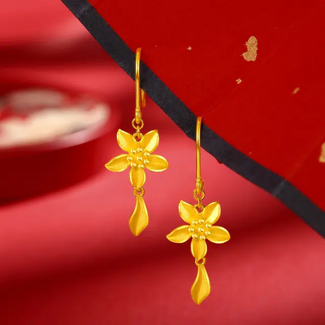 中国珠宝 烟草花耳饰  简约设计感 浪漫轻奢高级感 小众优雅百搭创意精致氛围感 贵气显气质 森系甜美小清新 足金 按克计价 耳环 女款