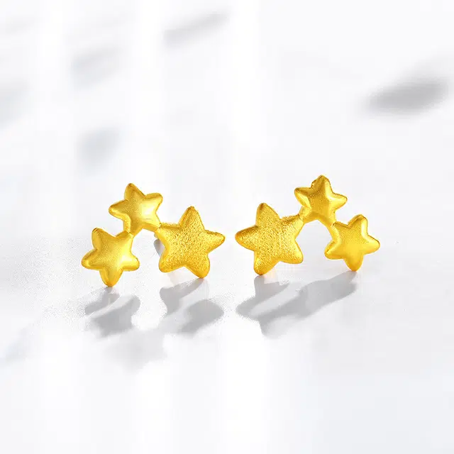 中国珠宝 星星耳饰 小众设计 简约大气 浪漫轻奢高级感 时尚百搭日常 精致优雅贵气通勤显气质 足金 按克计价 黄金耳钉 女款
