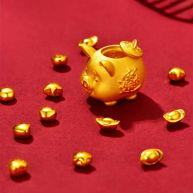 中国珠宝 黄金金元宝 储值存钱攒金收藏 保值金 豆金珠金条 攒钱国风新中式设计感创意 足金 投资类 金豆 男女同款情侣款