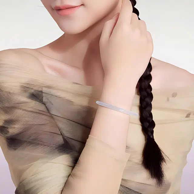 老福黄金 白月光美人荔枝冻手饰 纯洁清新甜美显白冷清典雅致古风汉服旗袍百搭#好运天然 玉髓 手镯 女款