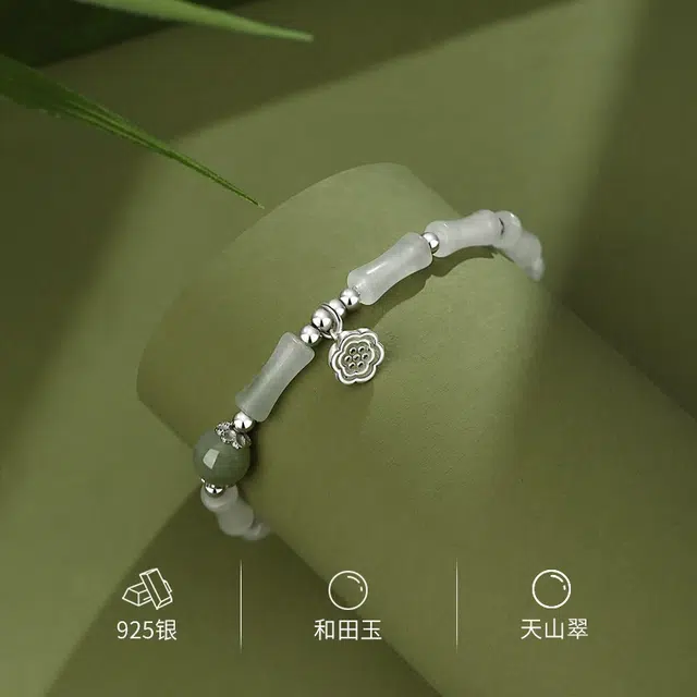 老福黄金 竹节莲蓬转运珠新中式节节高升复古百搭国潮好事连连吉祥如意礼精美礼盒好运 天山翠 手串 女款