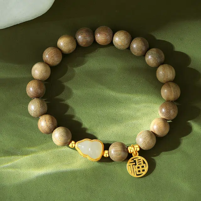 老福黄金 招财葫芦福牌串珠新中式国风温润大气优雅气质福禄吉祥国潮古韵福气满满#好运 绿檀 木作手串 女款