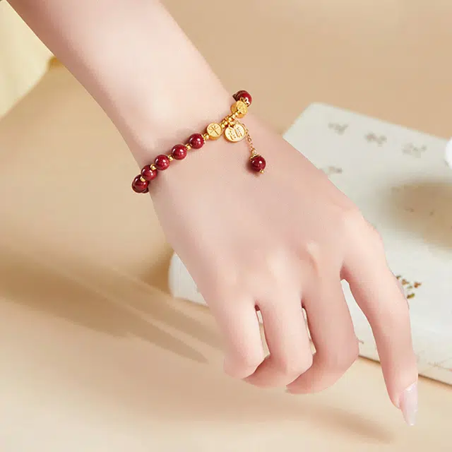 老福黄金 四叶草串珠新中式高级感平安吉祥 转运纳福 诸事顺利 吉祥如意 八方来财#好运 朱砂 手串 女款