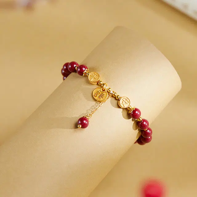 老福黄金 四叶草串珠新中式高级感平安吉祥 转运纳福 诸事顺利 吉祥如意 八方来财#好运 朱砂 手串 女款