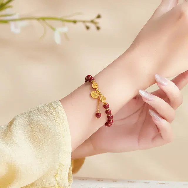 老福黄金 四叶草串珠新中式高级感平安吉祥 转运纳福 诸事顺利 吉祥如意 八方来财#好运 朱砂 手串 女款