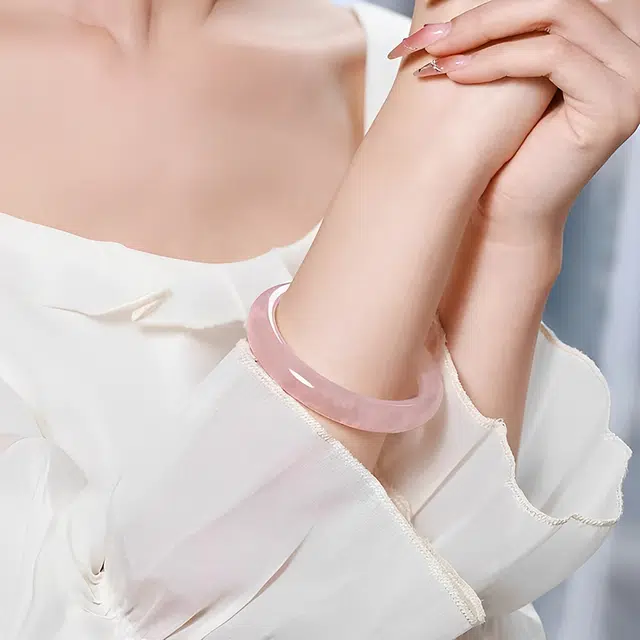 老福黄金 新中式国风芙蓉粉甜美粉嫩蜜桃冻显白神器 时尚百搭招桃花#好运天然 粉水晶 手镯 女款