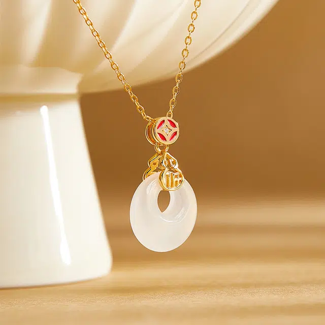 老福黄金 葫芦钱币平安扣新中式高级感平安吉祥 招财纳福#好运 玉髓 项链 女款