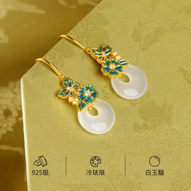 老福黄金 蝴蝶平安扣耳钩新中式国风轻奢国风小众高级感汉服旗袍配饰优雅气质#好运 玉髓 项链 女款