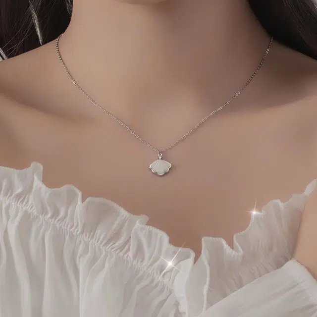 老福黄金 一贝子系列 钟爱久久浪漫告白蜜恋感 闪耀精致轻奢小众高级感  甜美优雅气质 银色黄色 项链 女款 礼盒装 好运