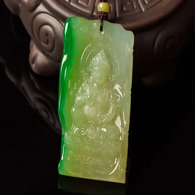 执福 大师工 冰润黄加绿翡翠黄财神  种色兼备 工艺精湛 糯冰 吊坠 男女同款情侣款