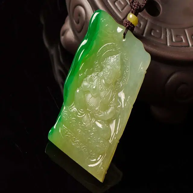 执福 大师工 冰润黄加绿翡翠黄财神  种色兼备 工艺精湛 糯冰 吊坠 男女同款情侣款