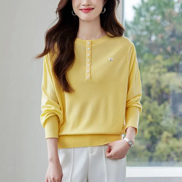 曲韩 长袖薄款宽松遮肚子超好看洋气针织衫 女款